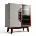 Mueble de almacenamiento de madera y tela con puertas de vidrio 80 x 40 x 100cm