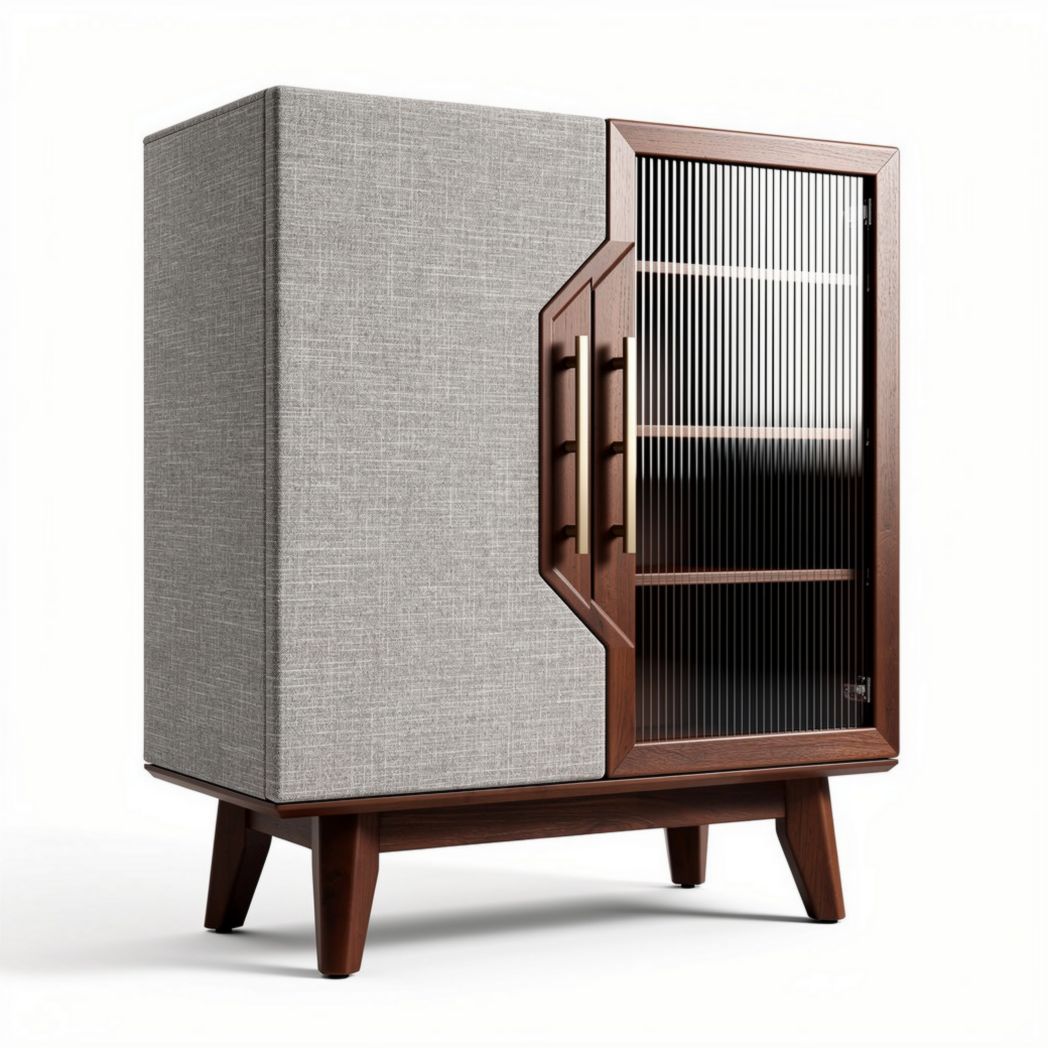 Mueble de almacenamiento de madera y tela con puertas de vidrio 80 x 40 x 100cm