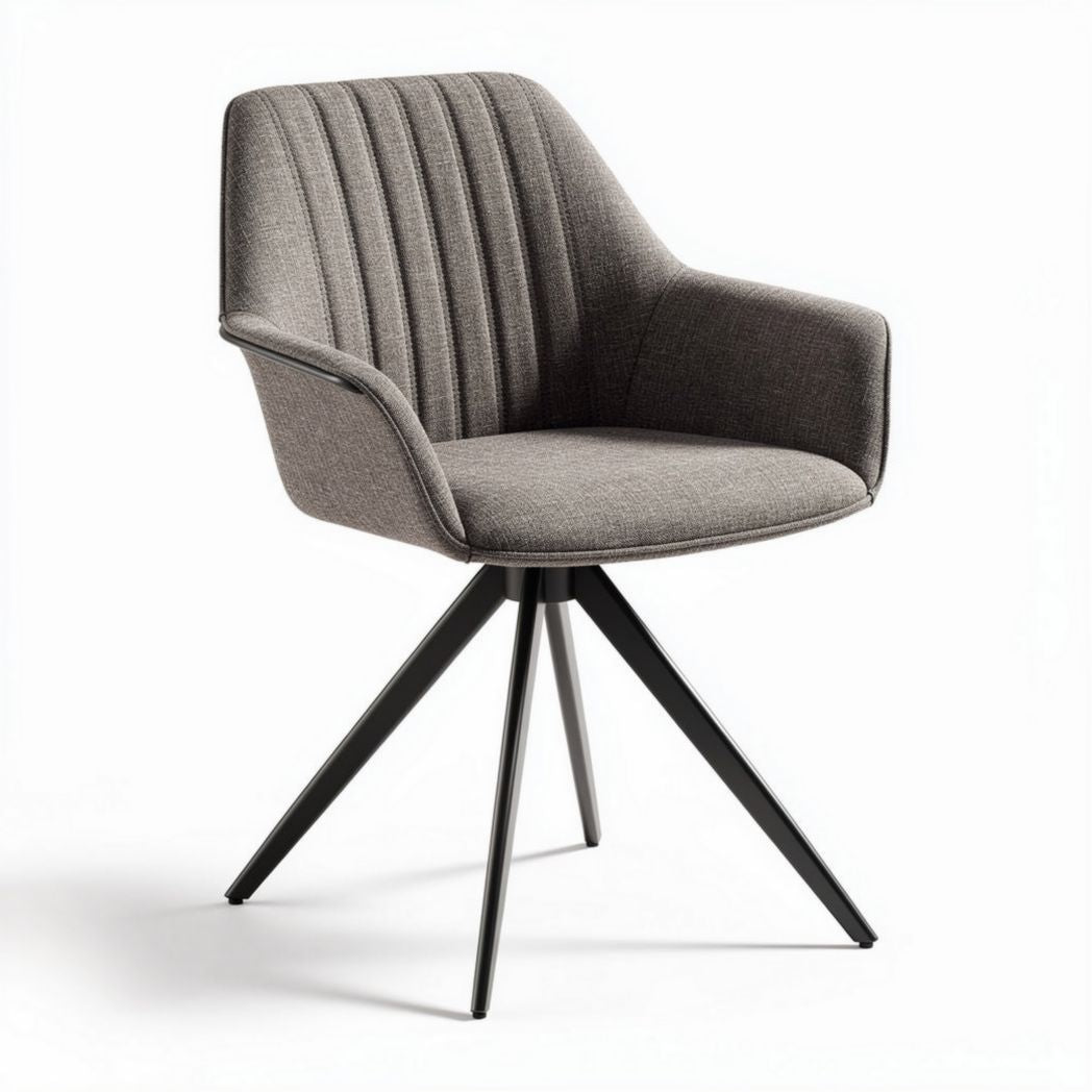 Silla tapizada en tela gris con base de metal negra 55 x 55 x 80cm