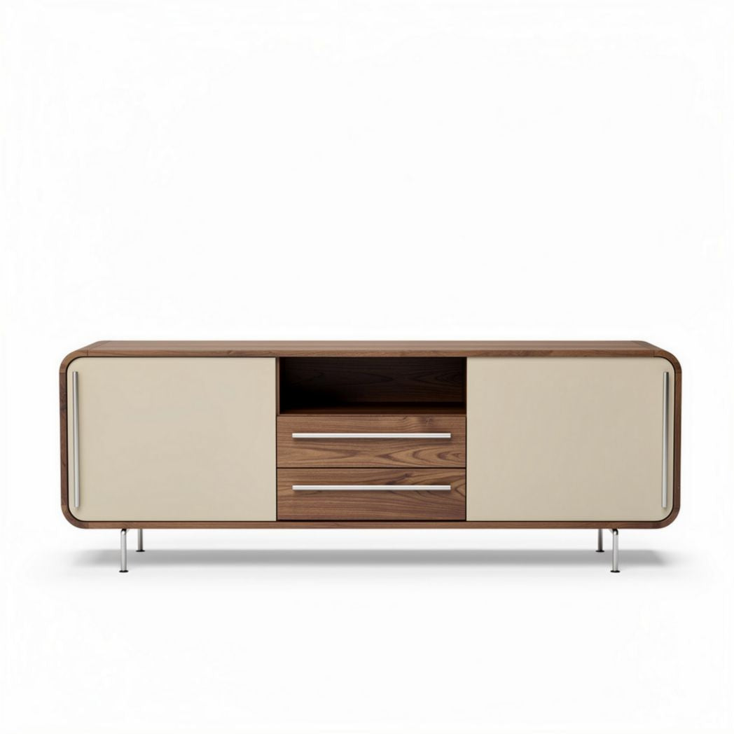 Mueble de televisión en madera de roble y acabados en beige 150 x 45 x 55cm