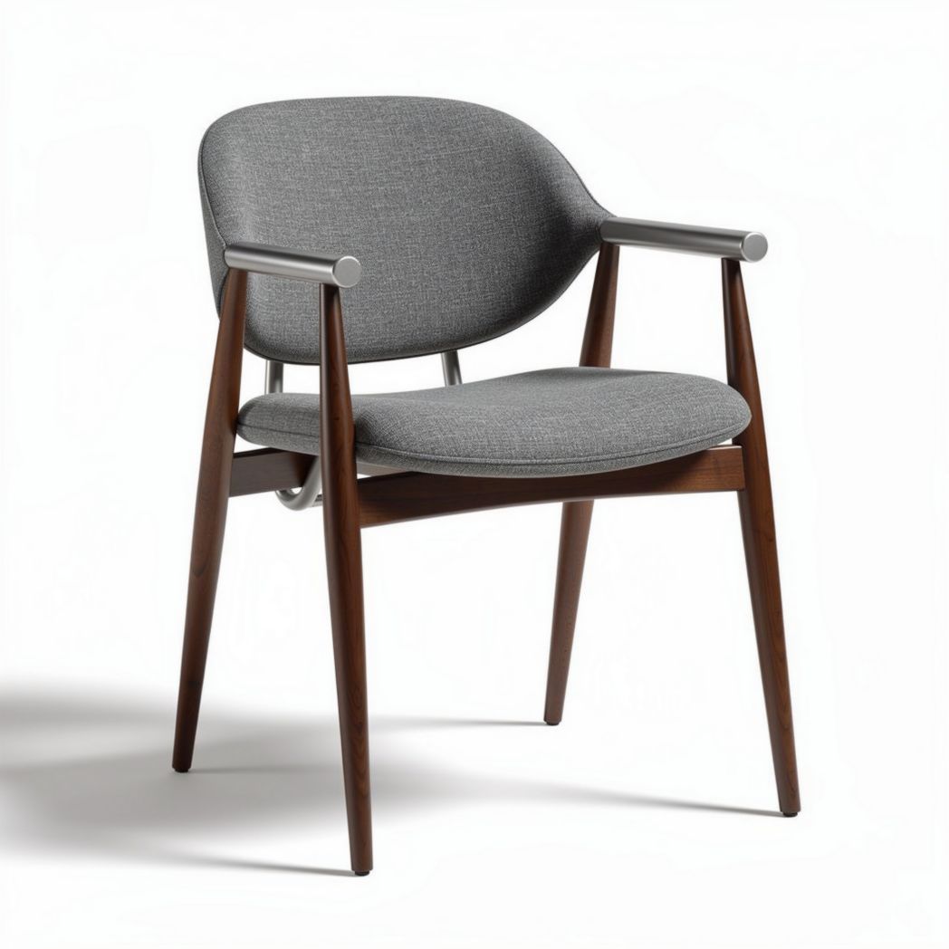 Silla de diseño moderno con estructura de madera marrón y tapizado gris 60 x 50 x 80cm