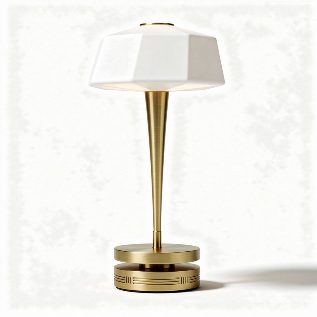 Lámpara de mesa de cerámica blanca y base de metal dorado 25 x 25 x 45cm