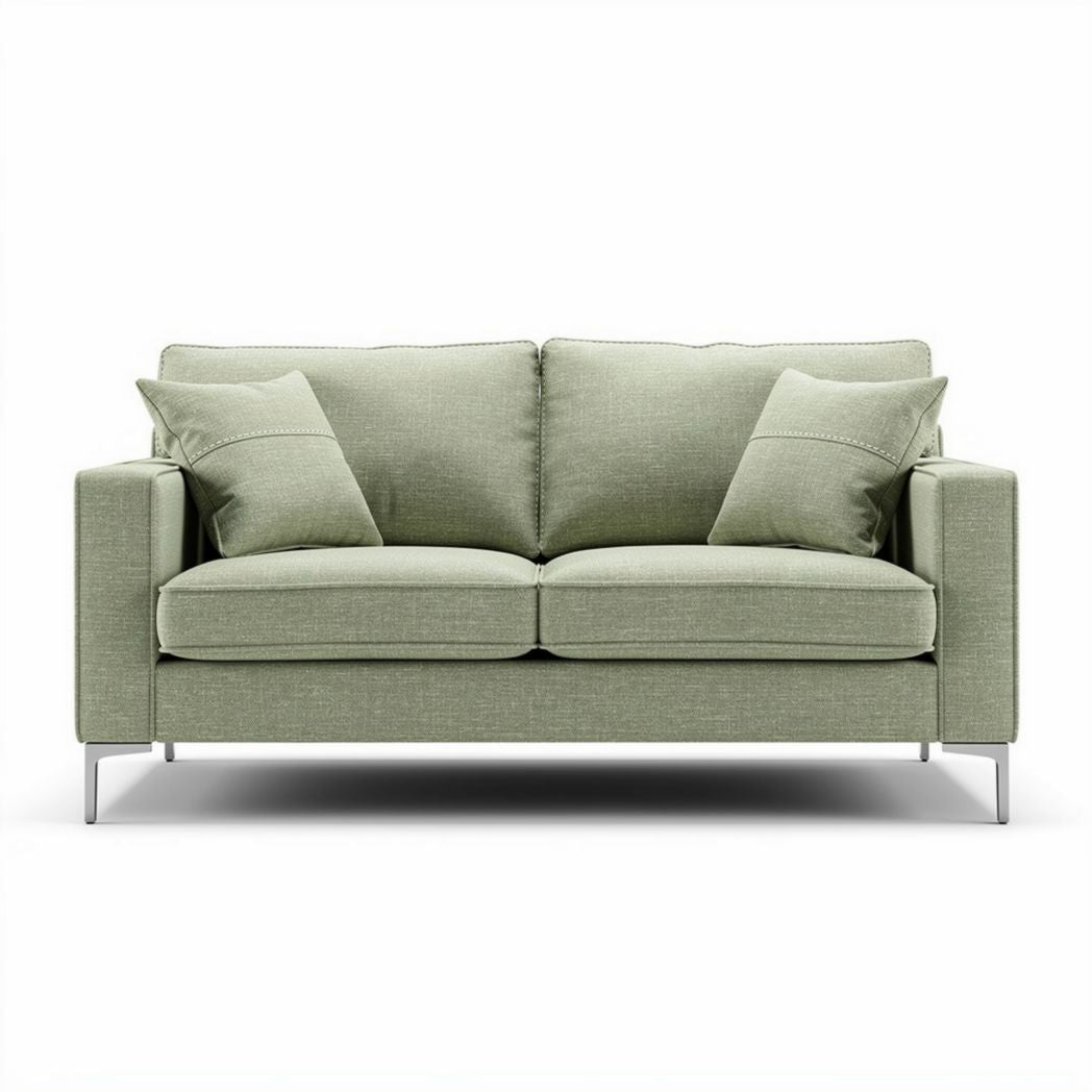 Sofá de dos plazas en tela verde claro con cojines extraíbles 180 x 90 x 80cm